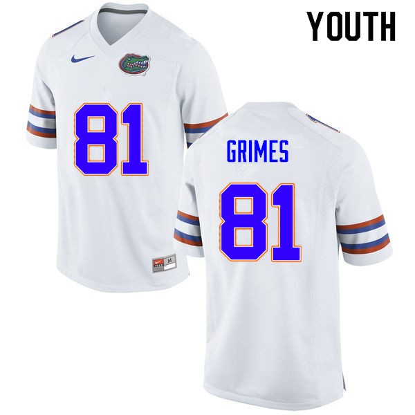 Youth #81 Trevon Grimes Florida Gators College Football Jerseys White